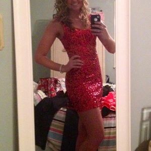 New Years Red sequin bodycon dress